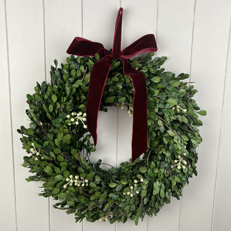 Medium Mistletoe Wreath with Red Bow  detail page